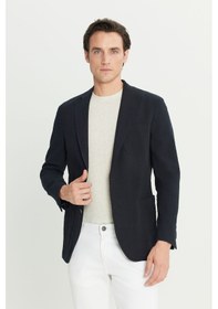 Resim Erkek Sıyah %100 Pamuk Slim Fit Dar Kesim Mono Yaka Torba Cepli Blazer Ceket Siyah 