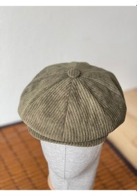 Resim Aida Jewelss Kışlık Kadife Ingiliz Kasket Peaky Blinders Model Erkek Kasket Dökümlü Kadife Kasket Haki 