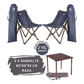 Resim Bag The Joy Antrasit İskelet Lacivert Kılıf 60x60x55 CM Antrasit Masa Ahşap Katlanır Masa Sandalye Seti 
