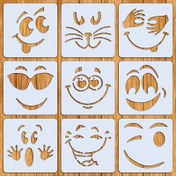 Resim 9 adet mutlu Yüz Şablonları, 7.62x7.62 cm Yeniden Kullanılabilir Boyama Şablonları, Ahşap, Harfler, Duvar Sanatı, Kağıt, Scrapbooking ve Ev Dekorasyonu için Uygun 