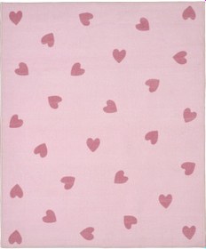 Resim Pembe Kalp Desenli Çocuk Oda Halısı, Meridyendukkan 133 x 160 CM Kauçuk Kaymaz Taban 