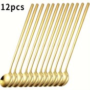 Resim 12 adet Altın Paslanmaz Çelik Uzun Saplı Kahve Kaşıkları, Espresso Karıştırıcıları, Çay Kaşıkları, Tatlı Kaşıkları, Sıcak Çikolata, Buzlu Çay, Latte için İdeal, Restoranlar/Kafeler, Kahve Bar Aksesuarları için Mükemmel 