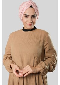 Resim Hürrem Bone Pudra Çapraz Büzgülü Piliseli Tesettür Bone Fukuro Kendinden Desenli 2316 06 Pudra 