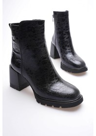 Resim Kadın Deri Bot Benekli Topuklu Fermuarlı Siyah Arvenna Siyah 