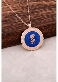 Resim Ananas Mineli Plaka Rose Gümüş Kolye 2633 338284708 