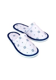 Resim Erkek Gri Marine Desenli Yumuşak Tabanlı Ev Terlik Beyaz 