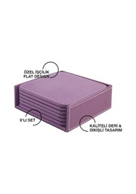 Resim Bardak Altlığı,6 Lı Set,masaüstü Kare Cup Coaster,vegan Suni Deri,11x11 Cm.,lila 