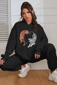Resim Trend Sizde Unisex Özel Tasarım Tiger Baskılı Üst Alt Eşofman Takımı 