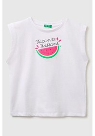 Resim United Colors Of Benetton Kız Çocuk Kabarık Baskı Detaylı T-shirt Beyaz 6-14 Yaş-2832 