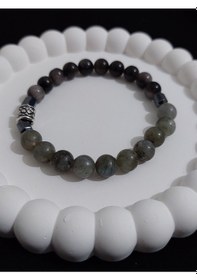 Resim Labrodorit - Obsidyen - Hematit Karışımı Sertifikalı Doğal Taş Bileklik Çok Renkli 