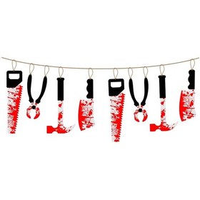 Resim Sones Adet Cadılar Bayramı Taklit Kan Bıçağı Kolye Dekoratif Bayrak Perili Ev Kapı Perdesi 3+ 