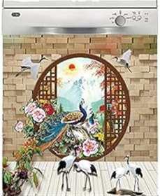 Resim NETWORK ART Bulaşık Makinesi Sticker Kaplama Beyaz Eşya Kaplama Leylekler Ve Tavuskuşu 