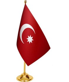 Resim Masa Üstü Osmanlı Devleti Bayrağı + Pirinç Direk Masa Bayrak Seti 
