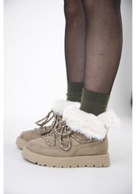 Resim 219851141-32 Kadın Yumuşak Rahat Kürklü Bot - Tekstil Süet Kışlık Vizon Bot Vizon 