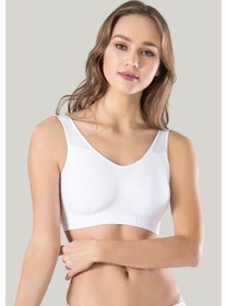 Resim Kadın Beyaz Kalın Askılı Çıkarılabilir Pedli Örme Seamless Dikişsiz Basic Büstiyer Çok Renkli 