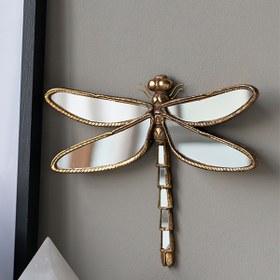 Resim Sanatsal Cazibe, Şık Altın Yusufçuk Duvar Dekoru, 24.79x31.78 cm - Şeffaf Kanatlar ve Fasetli Gövde ile Reçine İşlemeli, Oturma Odası veya Parti Dekorasyonu için Sanat Aynası Süslemeli Tasarım, Hayvan Tutkunları için İdeal Koleksiyon, Göksel Dekor 
