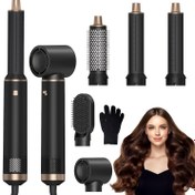 Resim Profesyonel Salon ve Ev Kullanımı - 1000W Saç Fırçası, 5'li Hot Air Şekillendirme Tarak & Maşa Seti, Ayarlanabilir Isı Kontrolü, Otomatik Kapanma Güvenlik Özellikli - Kıvırma, Düzleştirme, Hacimli Dalgalama İçin - Tüm Saç Tipleriyle Uyumlu (Kuru/Yeşil) - Şık Siyah & Altın Tasarım, Modern Yapım, Dayanıklı Konstrüksiyon, Güzellik Tutkunları İçin 