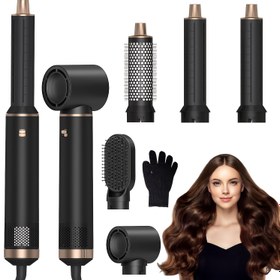 Resim Profesyonel Salon ve Ev Kullanımı - 1000W Saç Fırçası, 5'li Hot Air Şekillendirme Tarak & Maşa Seti, Ayarlanabilir Isı Kontrolü, Otomatik Kapanma Güvenlik Özellikli - Kıvırma, Düzleştirme, Hacimli Dalgalama İçin - Tüm Saç Tipleriyle Uyumlu (Kuru/Yeşil) - Şık Siyah & Altın Tasarım, Modern Yapım, Dayanıklı Konstrüksiyon, Güzellik Tutkunları İçin 
