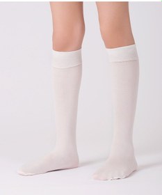 Resim Diz Altı Ekru Kız Çocuk Çorap 