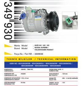 Resim KALE Vag Klima Kompresoru A4 95>02 A6 97>05 Superb 02>08 Passat 00>05 - 349930 