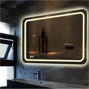 Resim Global Led Mirror 65X90 cm Kumlamalı Ledli Ayna Duvar Salon Banyo Wc Ofis Yatak Odası Boy Ledli Ayna 