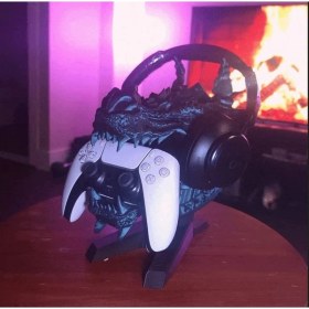 Resim Ejderha Başı Playstation 5 Kol Tutucu Kulaklık Standı Ps5 Joystick Standı(Stand Veya Duvara Monte) 