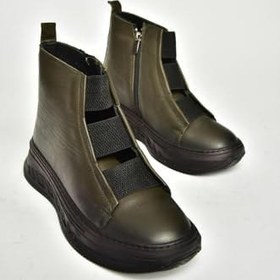Resim fox SHOES T555130103 Haki Hakiki Deri Comfort Ortopedik Taban Kadın Bot 