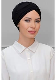 Resim Hürrem Bone Siyah Pratik Hazır Geçmeli Tesettür Bone Sandy Kumaş Üç Çapraz 18 Siyah 