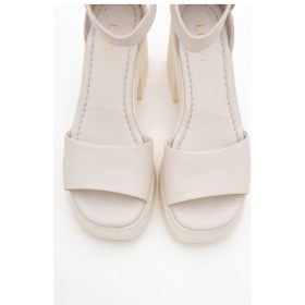 Resim Luvishoes Luvi Shoes Margot Ekru Cilt Hakiki Deri Kadın Platform Topuklu Sandalet Ekru 