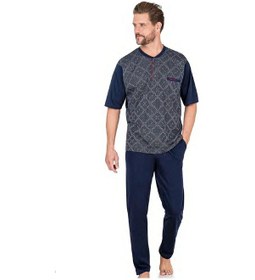 Resim 6054 Erkek Lacivert Kısa Kollu 3 Lü Jakarlı Pijama Takımı Yeşil 