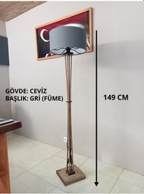 Resim Ahşap Lambader Aydınlatma Gri 
