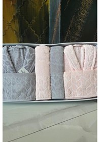 Resim Hazal 8 Parça Aile Bornoz Takımı Gri Pudra Gri - Pudra 