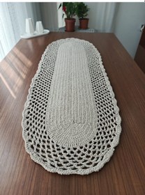 Resim Dantel El İşi Masa Örtüsü Runner 90x30 Cm, Ev Dekoru, Hediyelik Beyaz 