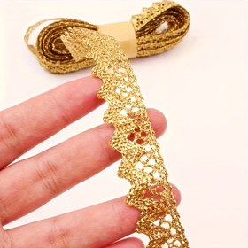 Resim 5 metre uzunluğunda, 0.59 inç genişliğinde Altın dantel kurdele DIY el sanatları, giysi, masa örtüleri, perdeler için - zarif desenli saten kumaş dekorasyonu, giyim dekorasyonu | Şık dantel tasarımı | İnce nakış 
