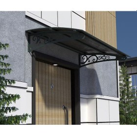 Resim Metal Taşıyıcılı Kapı Üstü Pratik Sundurma Antrasit - Siyah Levha 250 X 120 Md2 