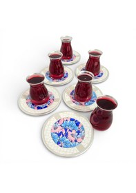 Resim Sudedi Home 6 Kişilik Çiçek Desenli Çay Bardağı Seti Porselen Tabaklı Çok Renkli 