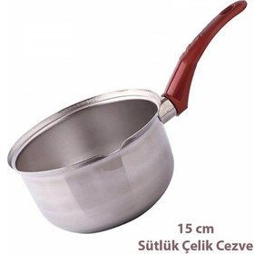 Resim Paslanmaz Çelik Büyük Boy Sosluk Sütlük Cezve Koçerola 15 Cm 