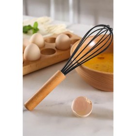 Resim Bambu Saplı Silikon Yumurta Çırıpıcı - Çırpma Teli 24 cm Siyah 