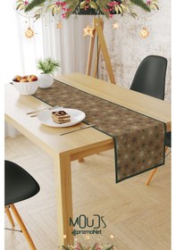 Resim Kahverengi Kar Taneleri Yılbaşı Desenli Runner Masa Örtüsü Dertsiz Süet Dokulu Kumaş Yeni Yıl 