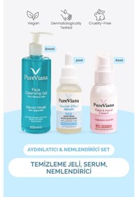 Resim Pureviana Aydınlatıcı & Nemlendirici Cilt Bakım Seti 3 Lü Temizleme, Serum, Nemlendirici 