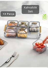 Resim 6 Lı Kahvaltı Seti 13 Parça Kahvaltılık Bpa Free Sunumluk Şık Tepsili Kahvaltılık Şeffaf 