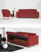 Resim Velura Home & Living Nola Koltuk Takımı 3+1 & Bazalı Yataklı Koltuk & Kanepe - Keten 