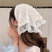 Resim Çiçek Desenli Fransız Esintili Dantel Üçgen Eşarp - Kadınlar için Vintage Boho Şık Başörtüsü, Güneş Koruma & Moda Aksesuarı, Saç Eşarpı 