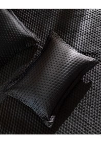 Resim Madame Coco Arles Çift Kişilik Saten Yatak Örtüsü - Antrasit Gri 