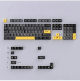 Resim Gri Ve Sarı Mekanik Klavye Tuş Başlıkları Keycaps, Pbt Küçük Komple Set, Çift Renkli 
