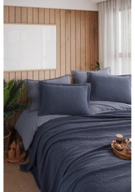 Resim İyi Geceler İstanbul Zen Stone İndigo Çift Kişilik %100 Pamuk Yatak Örtüsü Seti Indigo 