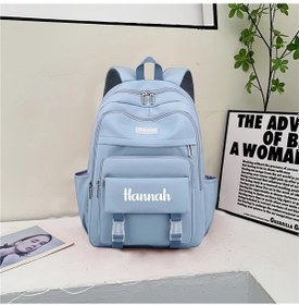 Resim Oldfriend Kişiselleştirilebilir Nakışlı Blue Nylon Okul Çantası Gençler İçin Büyük Kapasiteli Mavi 