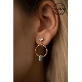 Resim Swarovski Taşlı Halka ve Çubuk Model Rose Kaplama Gümüş Küpe 
