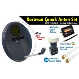 Resim Antenci 40cm Karavan Çanak Anten Seti Next Çiftli Lnb Analog Uydu Bulucu 