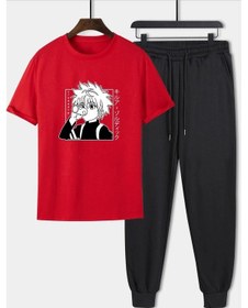 Resim Unisex Killua Zoldyck Baskılı 2'li Eşofman Takımı Kırmızı 